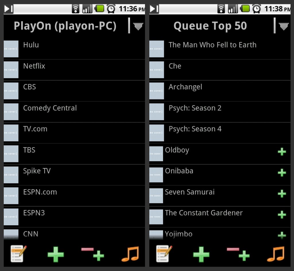 Playon channel list and Netflix queue on Android