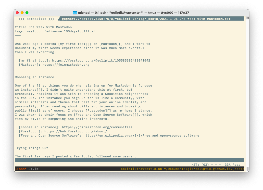 Phlog post in Bombadillo